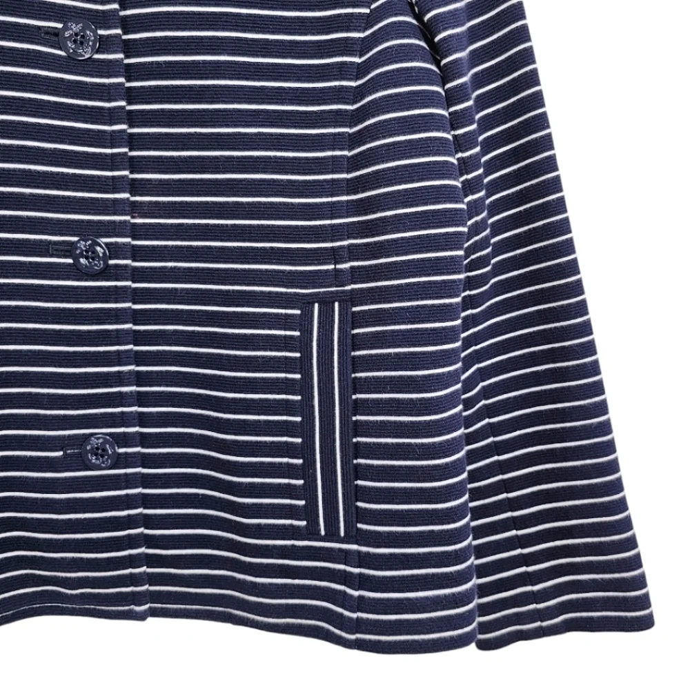 Talbots Cotton Blend Striped 3 Button Down Casual Blazer Navy White Size LP